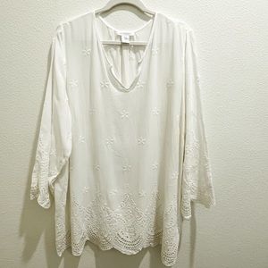 NWOT Cynthia Rowley Embroidered Tunic Top With Scalloped Hem - Size 1X